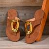 2024 Hot Sale Women's Shoes Summer Solid Metal Decoration Women's Slippers Open Toe Low Heels Rubber Thong Beach Slippers Women