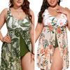 Женское монокини больших размеров с U-образным вырезом без рукавов и растительным принтом, цельный купальник с разрезом по краю, купальный костюм с контролем живота, быстросохнущая пляжная одежда