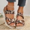 Женские сандалии на танкетке с леопардовым принтом, летние легкие нескользящие прогулочные туфли, женские модные удобные сандалии на платформе