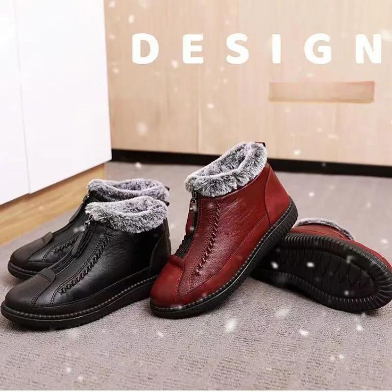 Женские ботильоны, новые теплые удобные плюшевые туфли на молнии с круглым носком и нескользящей подошвой, повседневные женские зимние ботинки, новинка 2025 года