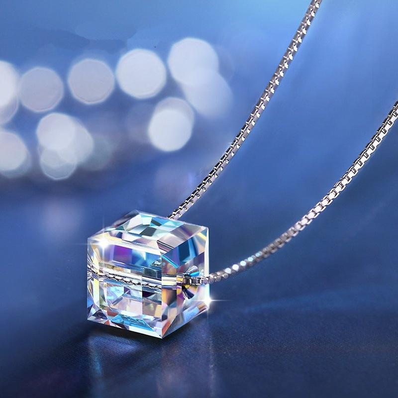 Women Chain Crystal Rhinestone Square Pendant Alloy Necklace Jewelry Immortal