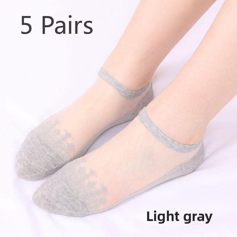 5 пар классных прозрачных хрустальных чулок, короткие носки-трубы, женские летние невидимые носки