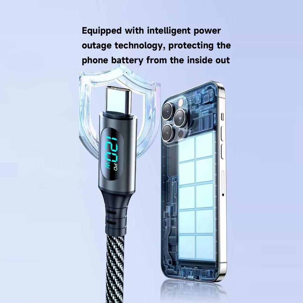 New 120W LED Digital Display Quick Charge USB Type C Cable For Samsung Xiaomi POCO Redmi Huawei Fast Charging Data Cord