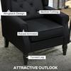 Retro Accent Chair, Linen Wingback Armchair with Wood Frame Button Tufted Design for Living Room Bedroom, Black