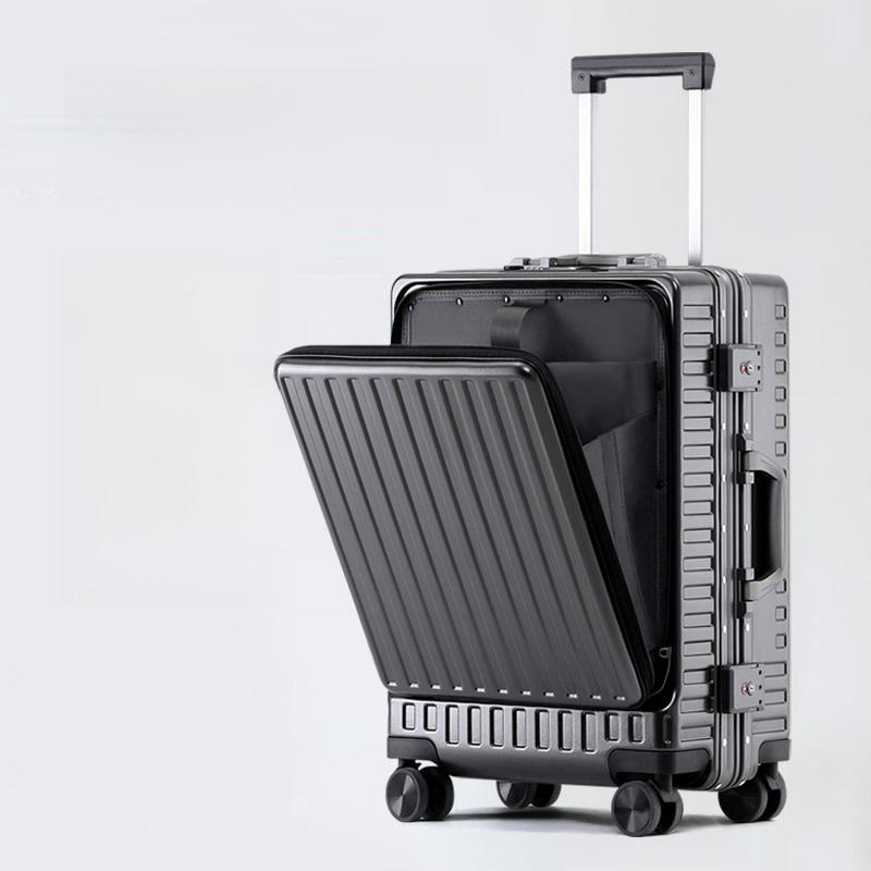 Aluminum Frame Front-Opening Multifunctional Suitcase with Password Lock
