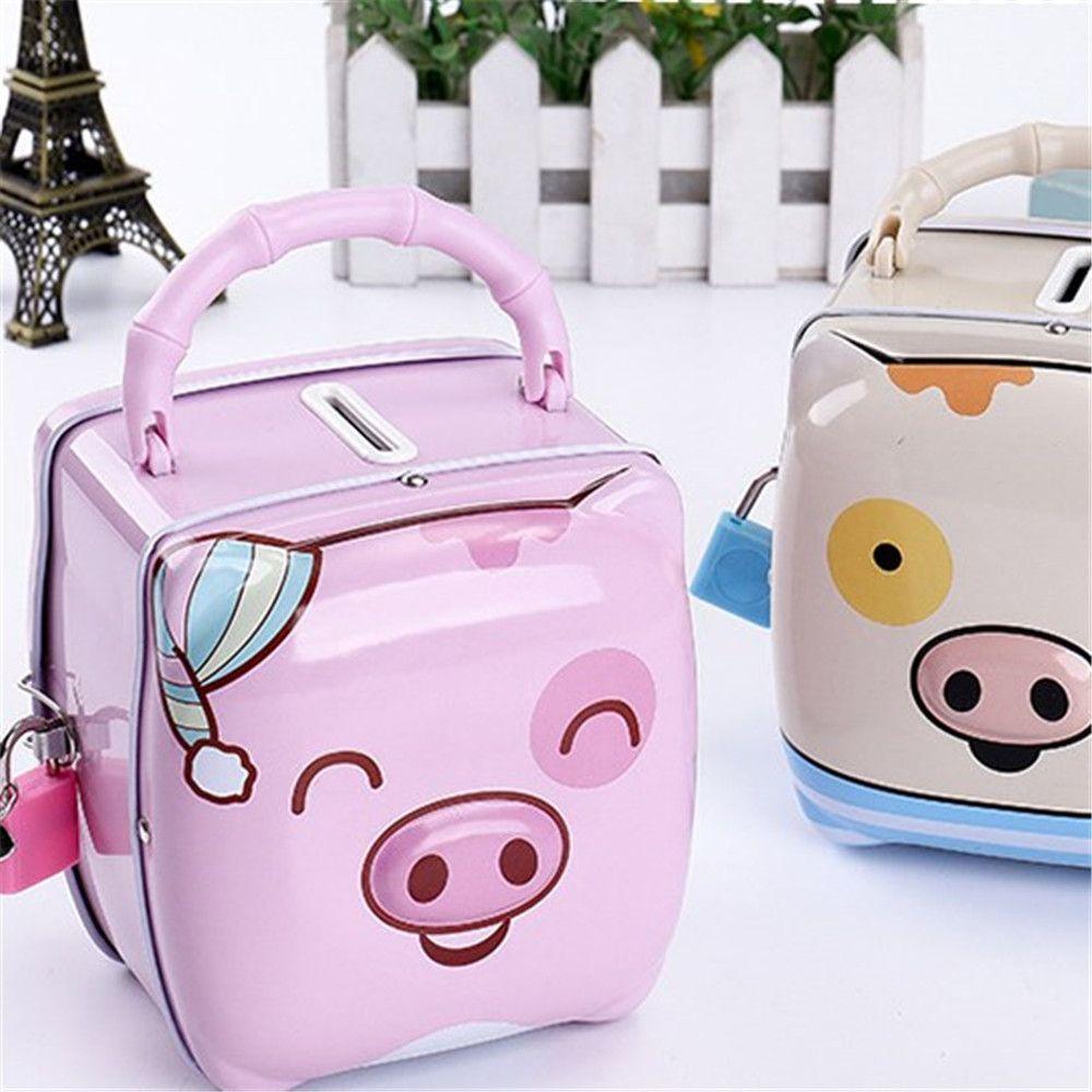 Подарки с замком Металлическая Копилка Портативная Мультяшная Свинья Копилки