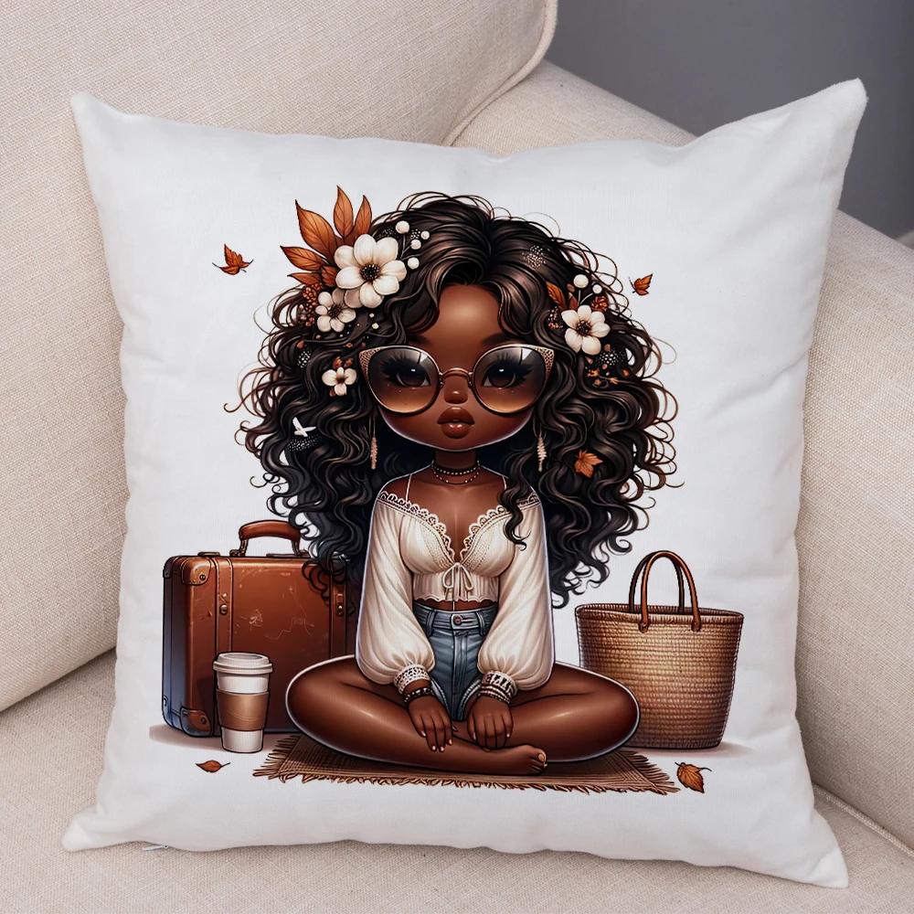 Мода Мультяшная Африканская Девушка Наволочка Мягкая Плюшевая Наволочка для Подушки для Дивана Домашний Декор Милая Черная Женщина Наволочка для Подушки