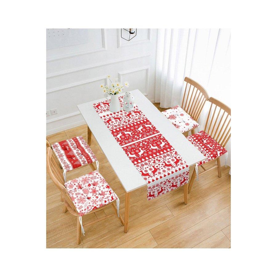 Набор подушек для стула с новогодним тематическим принтом оленя / 4 квадратных подушки для стула 40×40 см и 1 дорожка