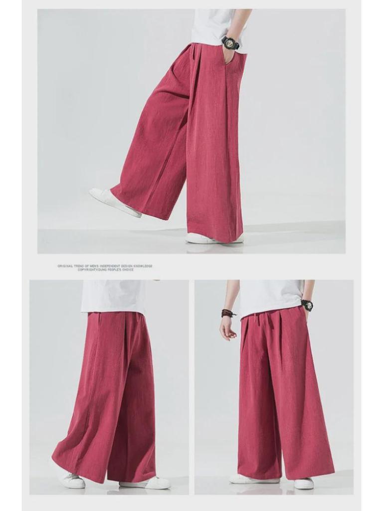 Мужские свободные повседневные брюки широкого покроя из китайского льна