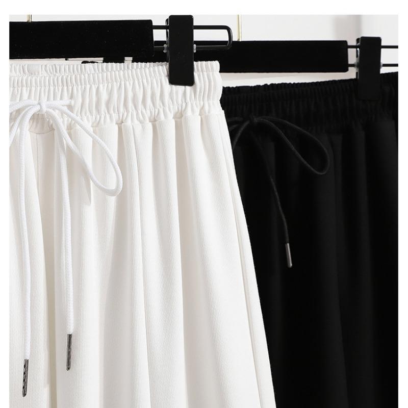 Dimanaf 2024 Plus Size Summer Long Pants Women Elastic Pants Loose Straight Casual Female Basic Trousers Wide Leg Pants White 5XL