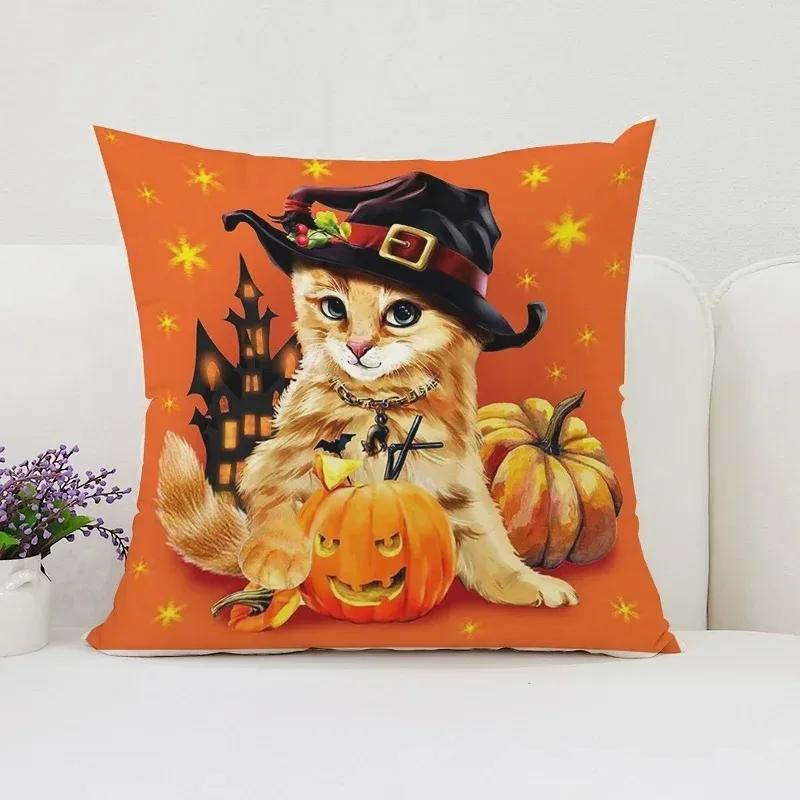 Декоративная наволочка с изображением тыквы и кошки на Хэллоуин, подходящая для дома, гостиной, дивана, спальни, декоративная наволочка