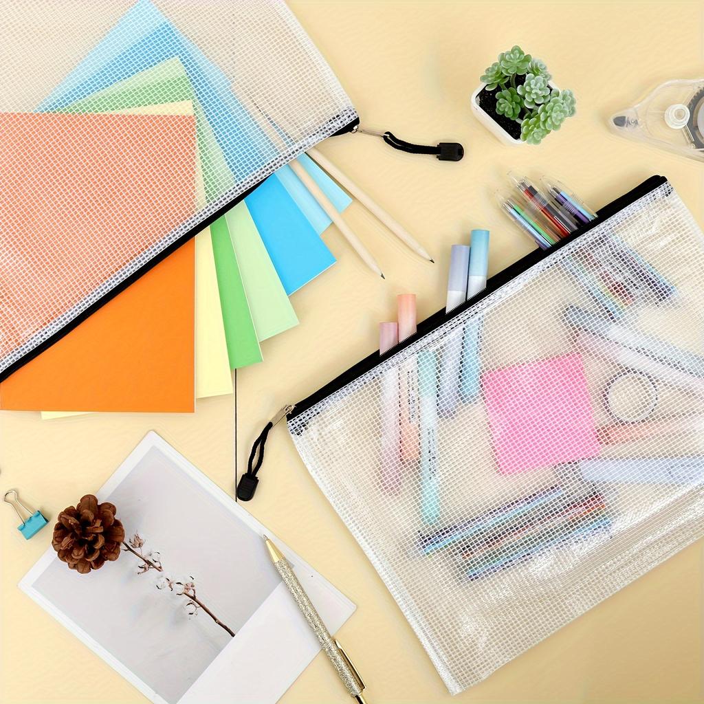 36/24/12pcs A4 Clear Mesh Zipper Pouch Bags, For Organization, Board Game, Puzzles, Office Supplies, Schools And Travel
