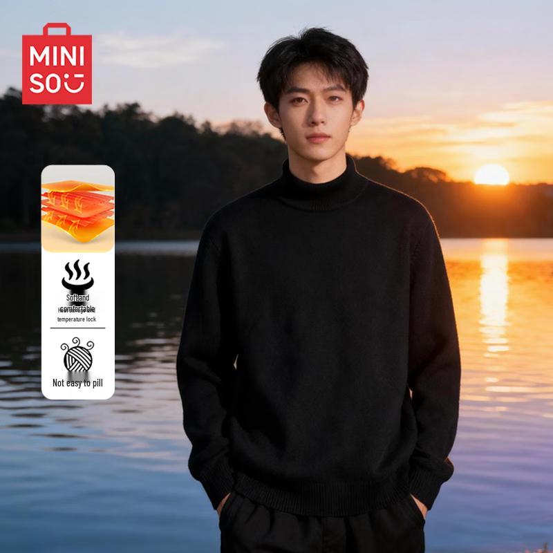 MINISO Мужской американский ретро плюшевый свитер с воротником-стойкой
