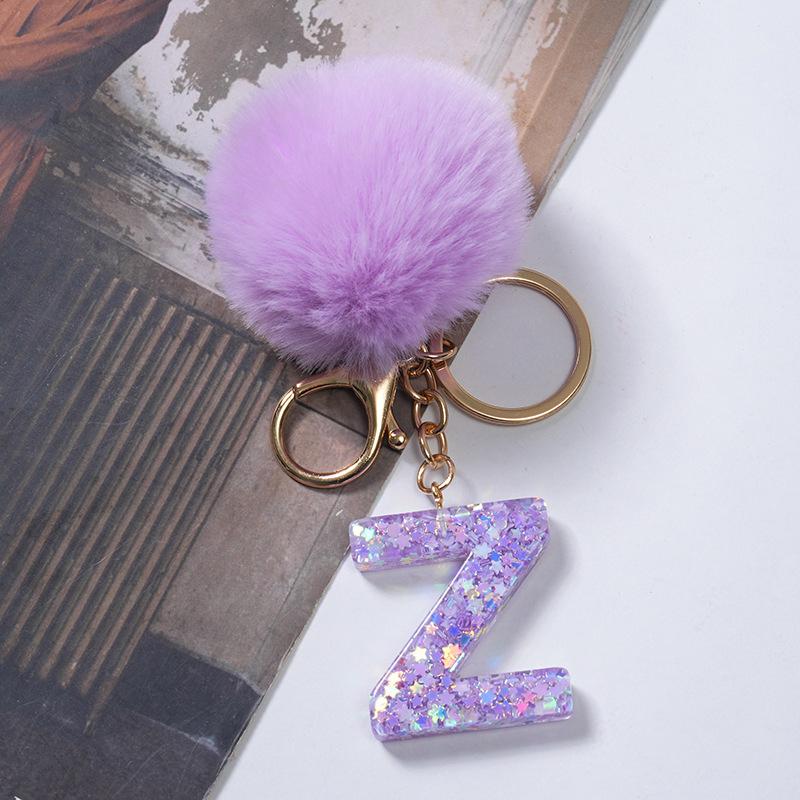 Милый фиолетовый шарик для волос 26 букв от A до Z брелок из смолы 26 инициалов кошелек подвеска брелок рюкзак подвески сумка Декор аксессуары