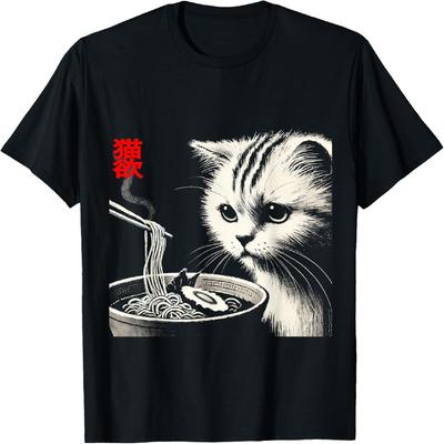 Кошка с раменом Японская гравюра укиё-э Кошка Футболка