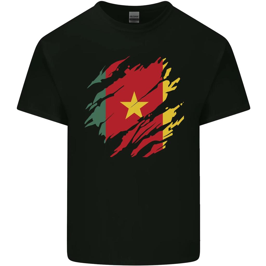 Torn Cameroon Flag Cameroonian Day Football Kids T-Shirt Childrens