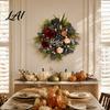 All Season Floral Decor Fall Leopard Print Wreath for Front Door Artificial with Home Blessed Sign Faux Peony Flower Wall Hanging Thanksgiving