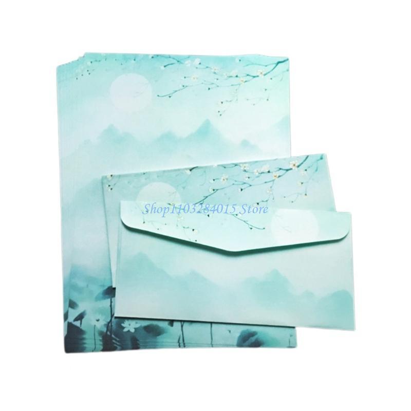 R6FF Stationery Paper and Envelopes Set Traditional Letter Writing Paper Color Both Side Writing Stationary Paper for School