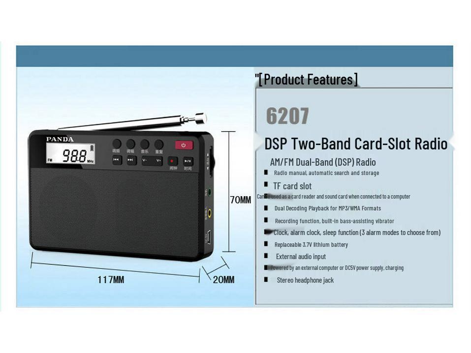 PANDA 6207 Dual-Band Portable Rechargeable Radio/MP3 Speaker for Seniors