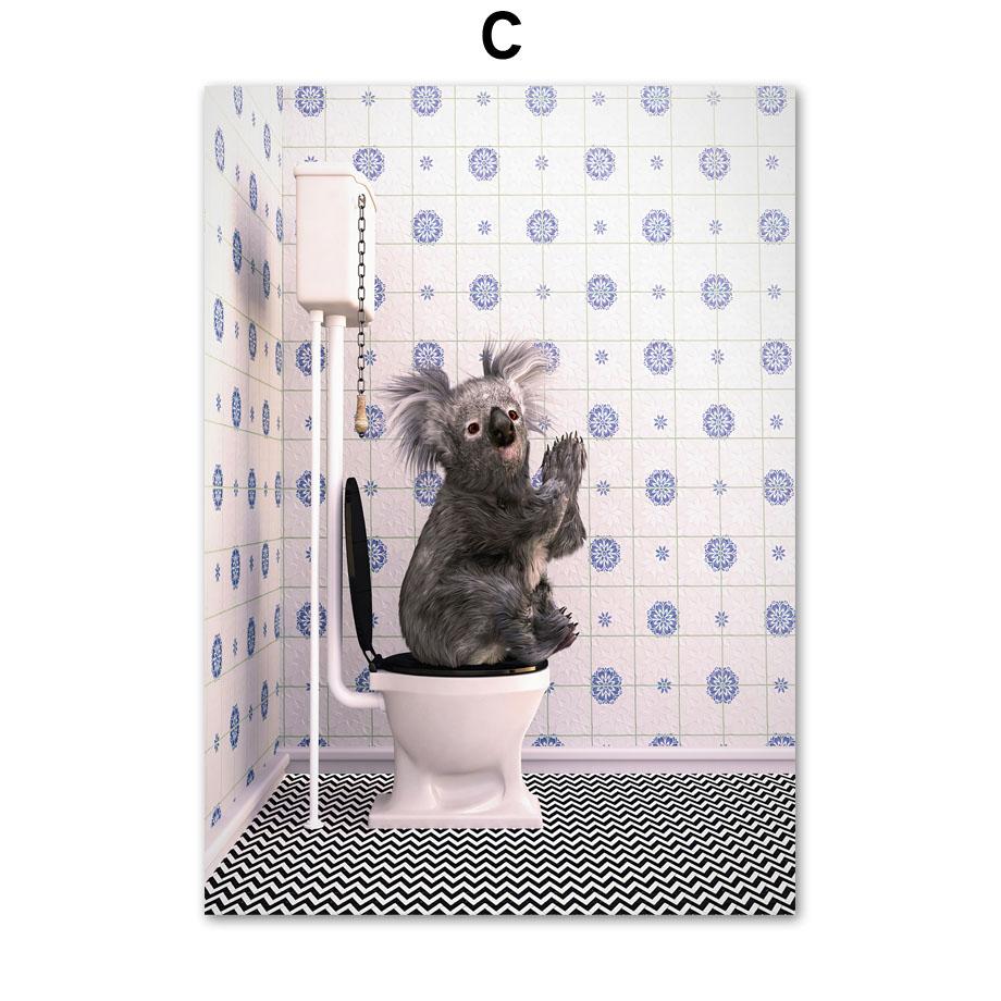 Ванная комната Юмор Дракон Жираф Слон Медведь Корова Енот Настенная живопись Печать на холсте Картина Ванна Плакат на скандинавскую тему Декор для туалетной комнаты