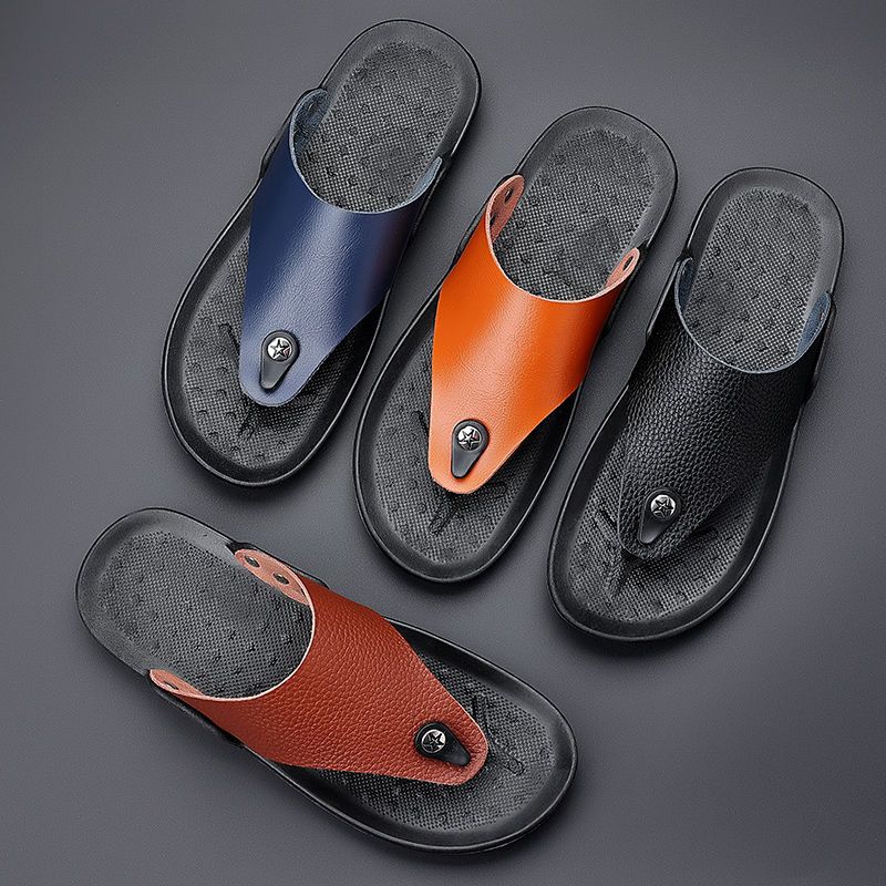 Summer Genuine Leather Slippers Men's Non-slip Flip-flops Fashion Casual Leather Slippers Sandals Men's Shoes