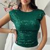 Женская футболка с круглым вырезом и коротким рукавом, топы с пайетками, открытая спина, облегающий крой, сексуальные топы для вечеринок, повседневная одежда