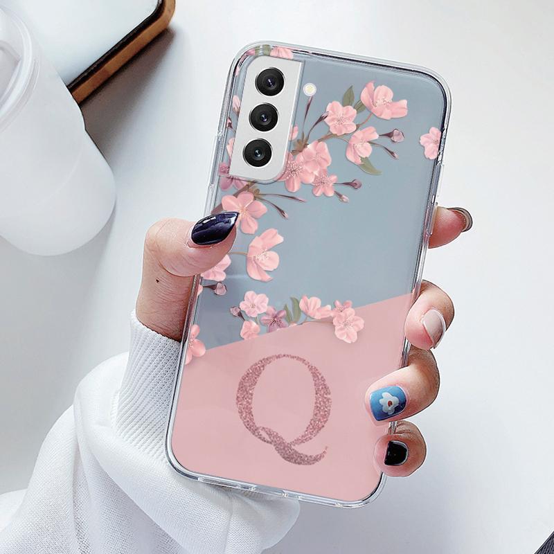 For Samsung Galaxy S21 S23 FE Plus Ultra Phone Case Soft Slim Luxury A-Z Letters Back Cover Funda Clear Bumper Transparent Shell