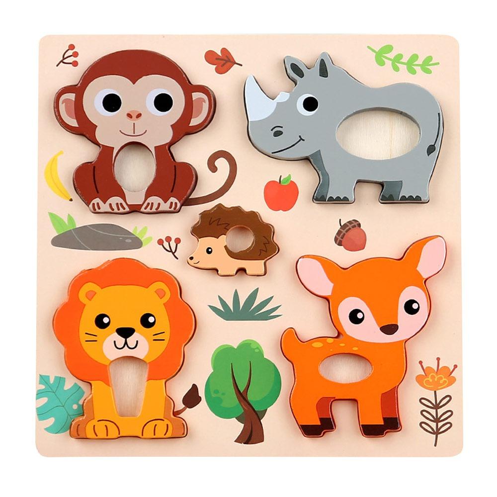 3D Wooden Puzzles Safe Cute Animal Series Animals Cognitive Jigsaw Puzzle Portable Cartoon Animals Puzzles