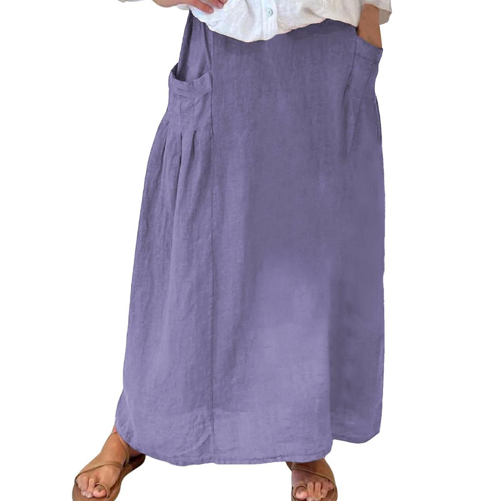 Женская повседневная свободная юбка-макси в стиле бохо с эластичной резинкой на талии, пляжная, струящаяся, с карманом