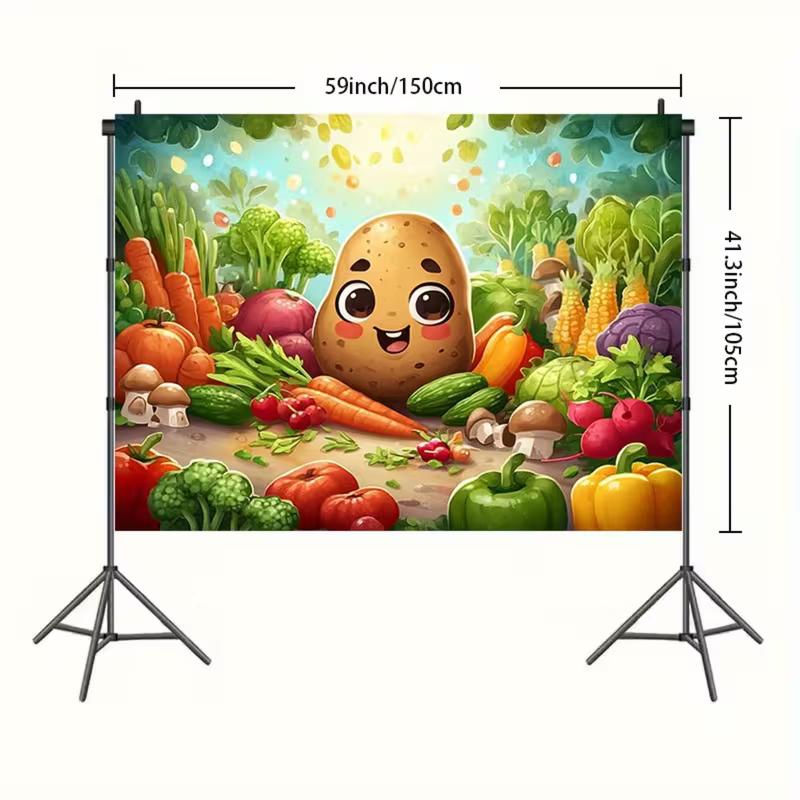 2D мультяшный фон с картошкой и разноцветными овощами для фотографии