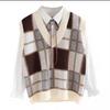 Свитер-жилет женский, с v-образным вырезом, мягкий, теплый, модный клетчатый свитер без рукавов, универсальный вязаный жилет свободного покроя в стиле ретро