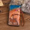 Vintage Wallet Genuine Leather Deer Head Embossed Women Long Wallets Natural Real Cowhide Hand Purse