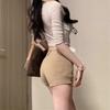 Wearing Khaki Plump Denim Shorts for Women In Summer New Tight and Versatile Buttocks