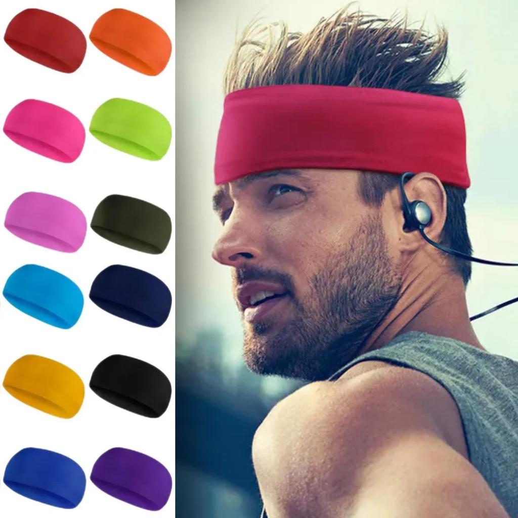 Men Headband High Elastic Gym Running Tennis Headwrap Sports Sweatband Solid Color Breathable Football Badminton Yoga Hair Bands