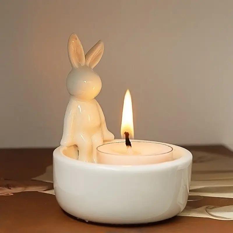 Cartoon Animal Candle Holder with Adorable Bunny Design Home Decor Suitable for Living Room Bedroom