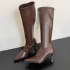 2026 New Women's High Heels Pointed Knee-length Female Boots Comfortable Stiletto Heel Soft Leather Women Shoes Zapatos De Mujer