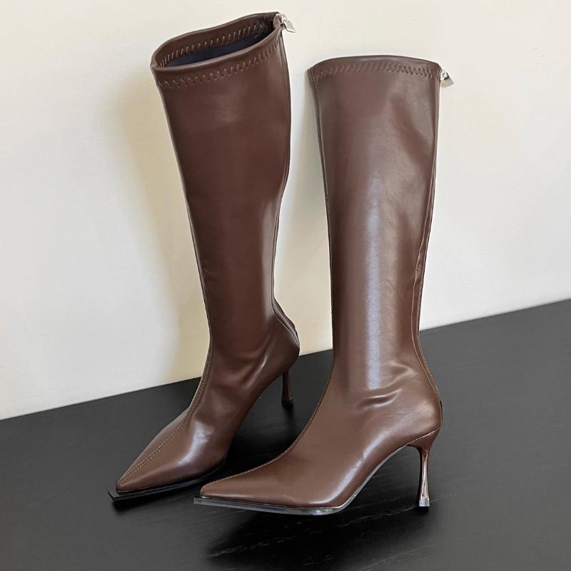 2026 New Women's High Heels Pointed Knee-length Female Boots Comfortable Stiletto Heel Soft Leather Women Shoes Zapatos De Mujer