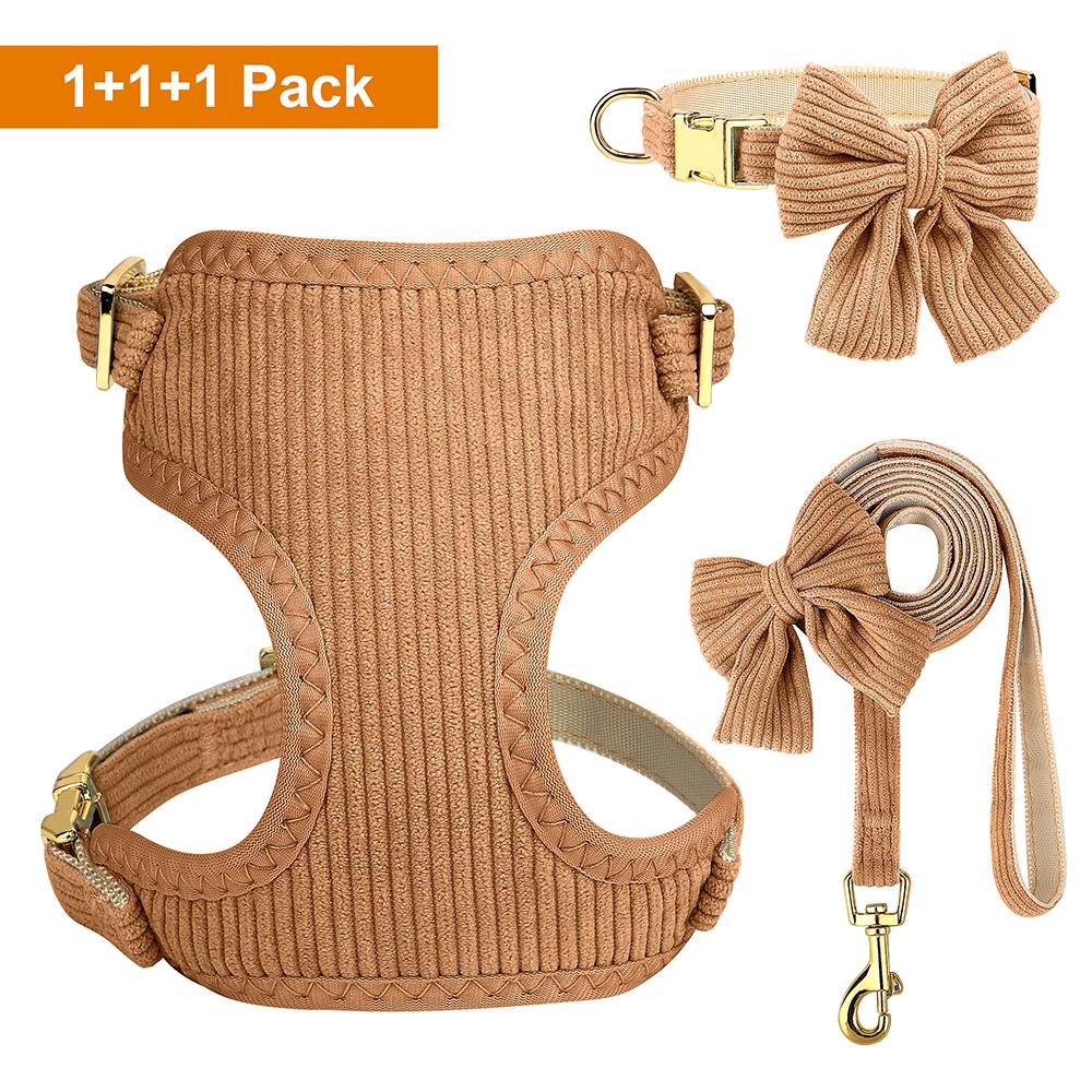 6 Color Dog Collar Harness and Leash 3pcs/Set Cute Bowknot Dogs Buckle Collars Pet Vest Harness Lead Leash Small Medium Dogs