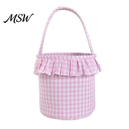 Trick or Treat Baskets Halloween Basket, Plaid Ruffle Candy Bucket with Handle Bags for Kids Kids, Reusable Gingham Fabric Storage Basket Party Favors