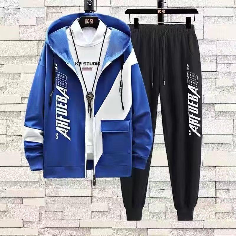 Men's Korean Style Gradient Hoodie & Casual Pants Set