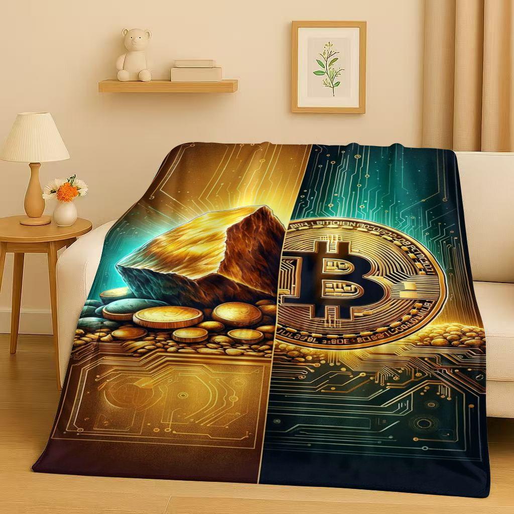 3D Богатая BTC Биткоин Печатная плата Искусство Мультяшное Фланелевое Одеяло, Ультра Мягкий Теплый Плюшевый Плед для Дома Спальни Кровати Дивана Покрытие Дети