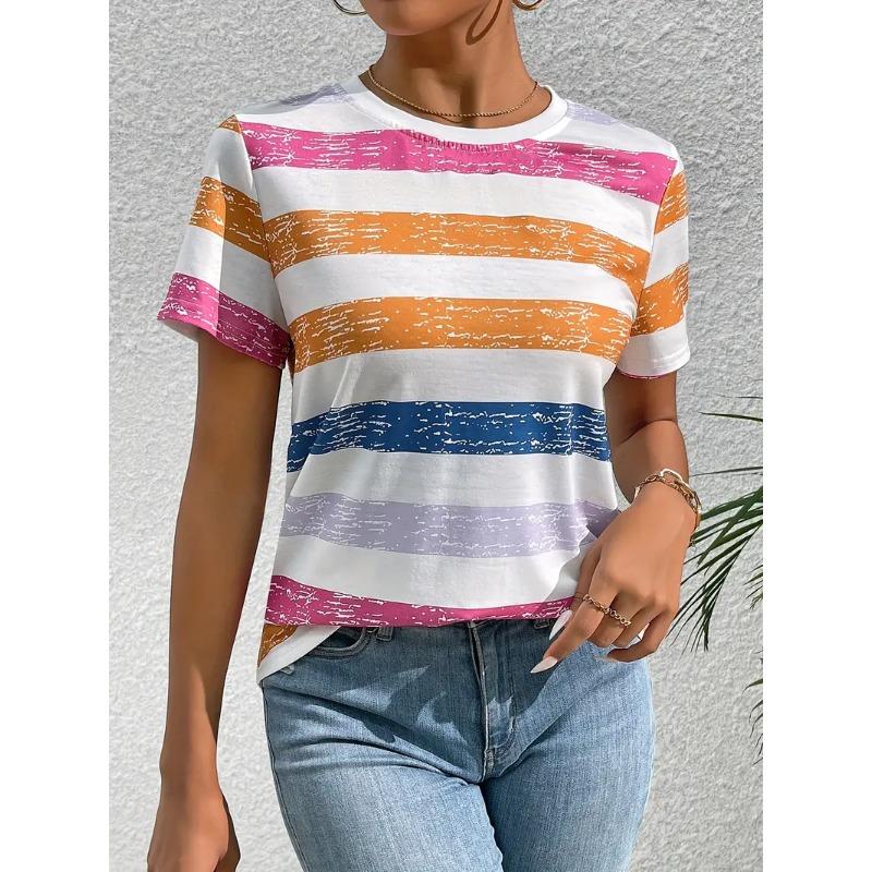 Летняя винтажная женская футболка с коротким рукавом и принтом Caual Crew-Neck, пуловер, модная уличная футболка, женская свободная одежда