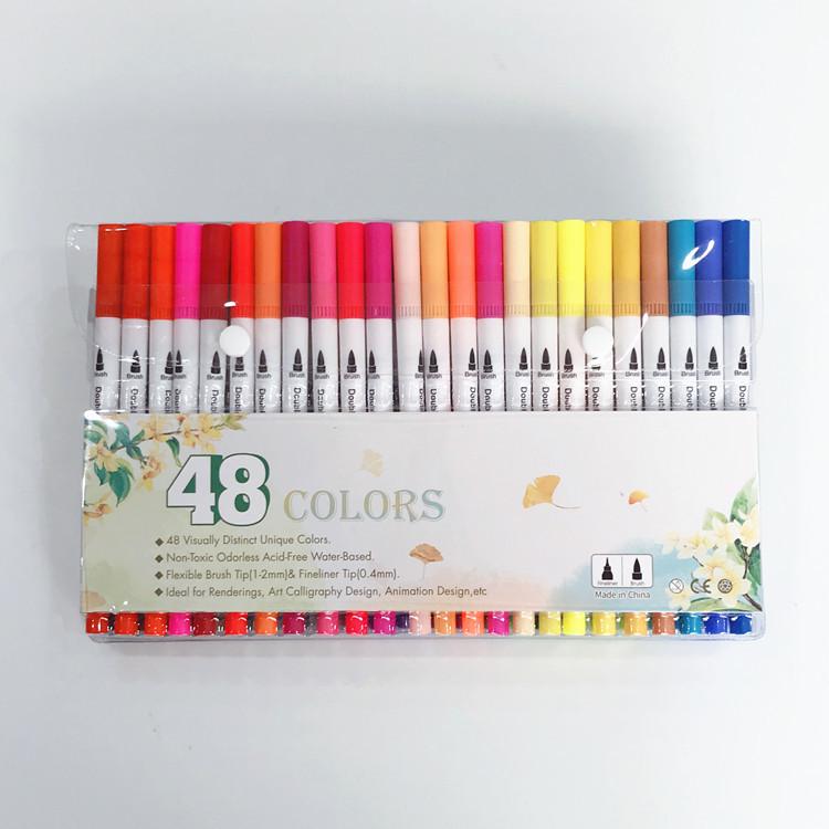 Double-Ended Watercolor Brush Pen Set - Soft-Tip Colored Markers for Children's Outlining and Painting