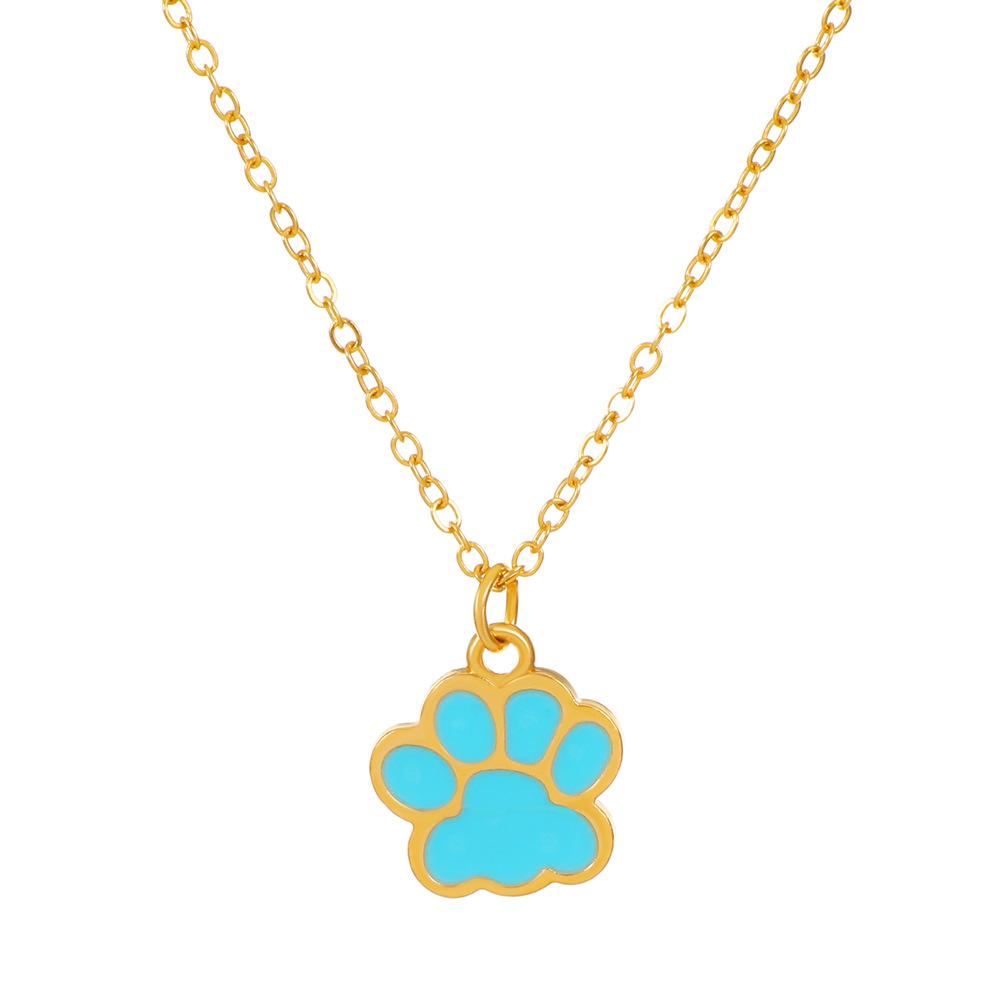Ins Niche Design Cute Sweetheart Cat Claw Necklace Collarbone Chain Internet Celebrity Drip Oil Alloy Animal Footprint Pendant