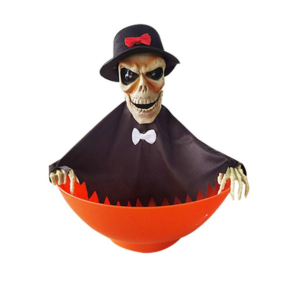 Electric Skeleton Halloween Candy Bowl Glowing Plastic Fruit Bowl Battery Powered Halloween Ghost Ornament Gift