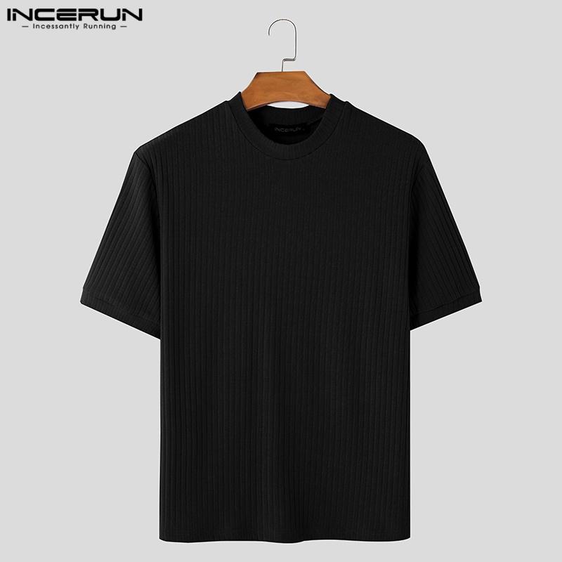INCERUN Летние мужские повседневные обтягивающие топы с коротким рукавом в полоску футболки
