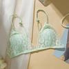 Women's Lace Bra Underwire Less See Through Bra Small Chest Triangle Cup Ultra-thin Lace Bra Pure Desire Beautiful Back Front Buckle Bra