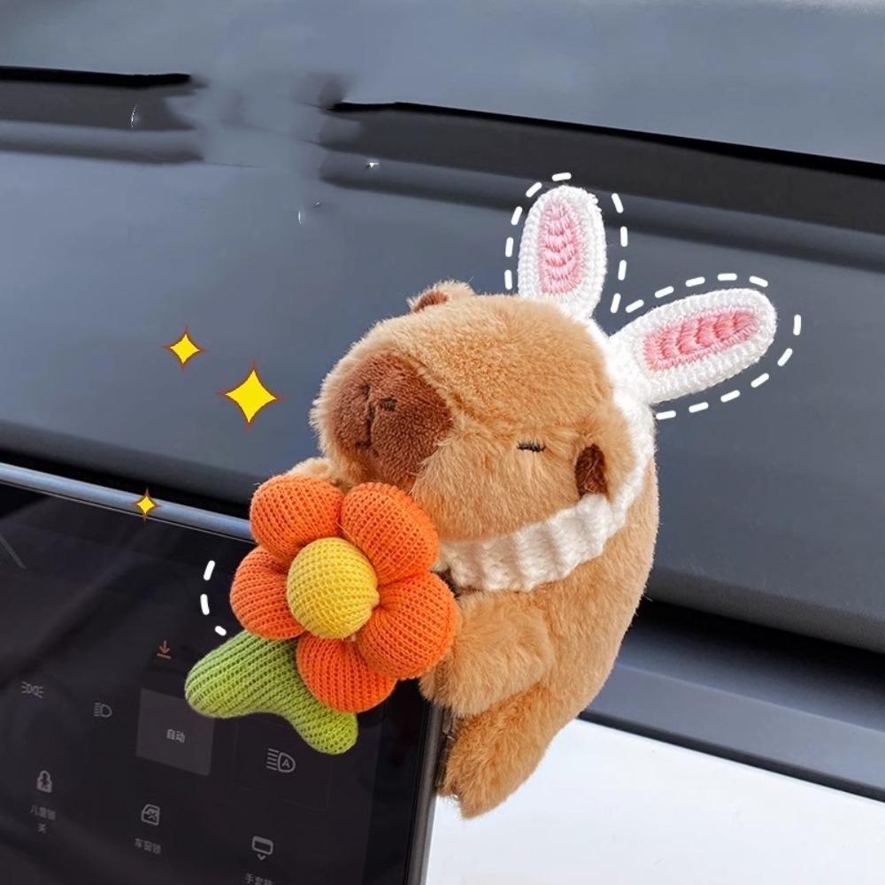 Cute Capybara Car Ornaments Car Dashboard Soft Screen Edge Decor Cartoon Auto Interior Decorations