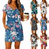 Женское летнее платье с V-образным вырезом, короткими рукавами, кулиской, карманом и цветочным принтом, повседневное