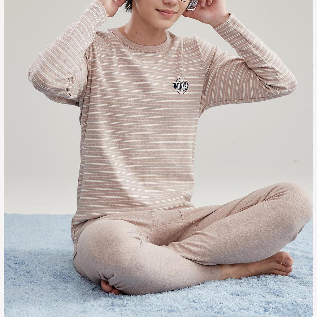 2025 Новый подростковый полосатый теплый флисовый комплект нижнего белья из бархата и хлопка с лайкрой для осени/зимы